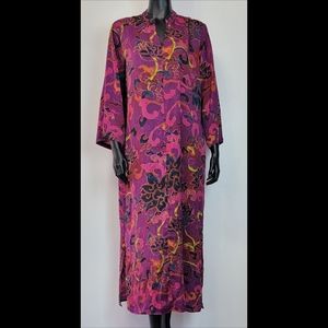 Natori Lotus Zip Satin Kaftan Robe Medium
